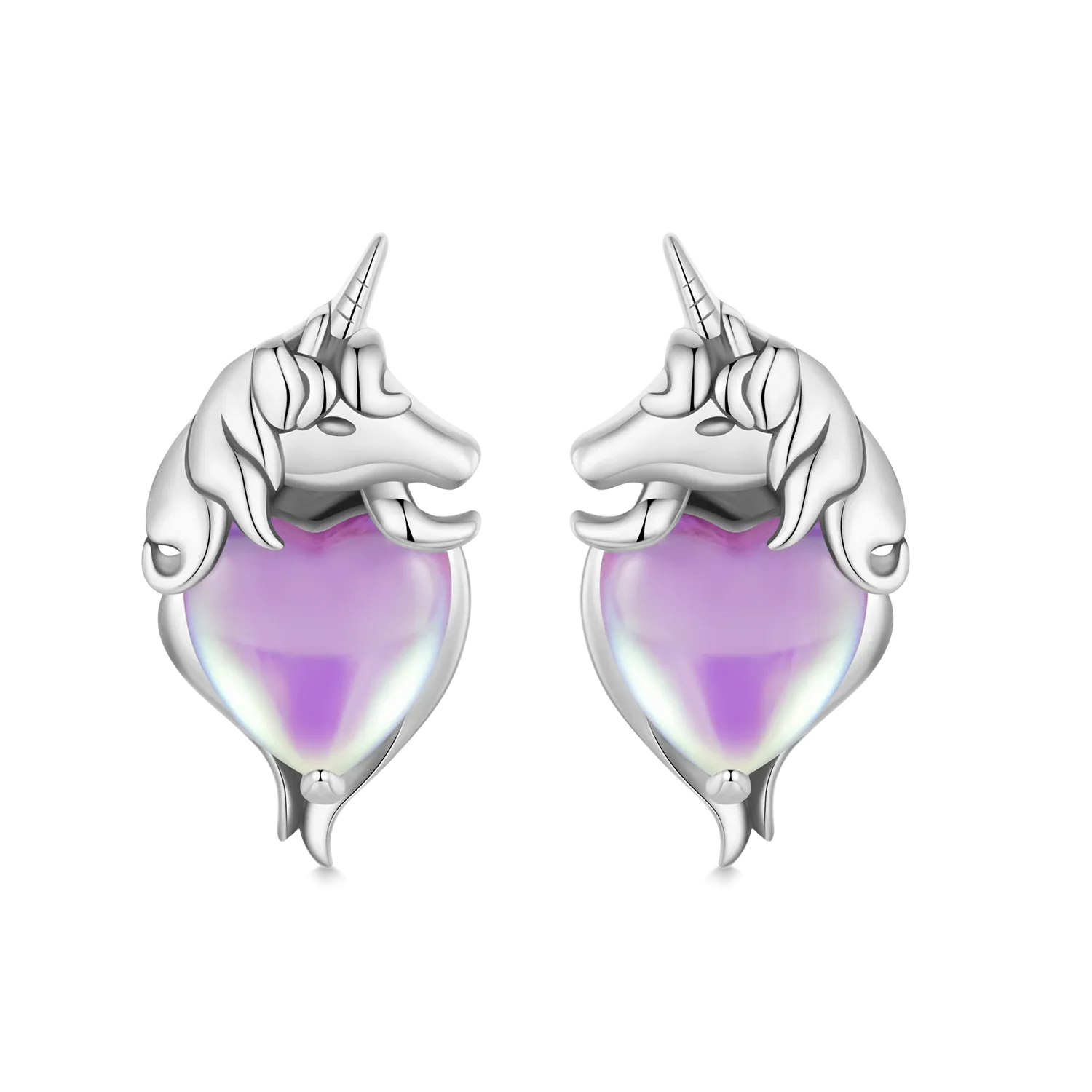 Gnoce Orecchini A Bottone Fantasia Unicorno Cuore Viola Gnoce