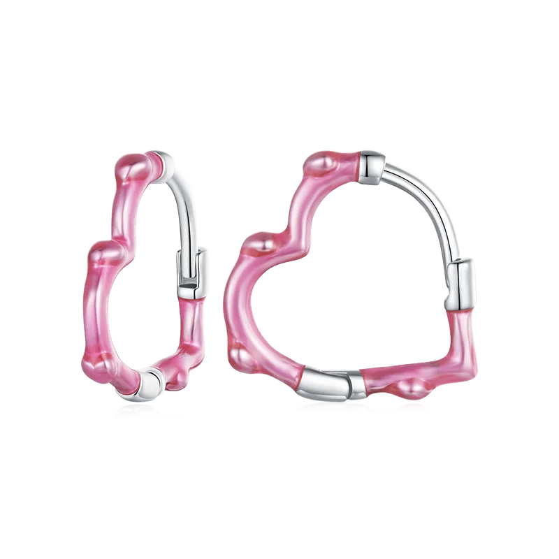 Gnoce Orecchini A Cerchio Snodati In Bambù Cuore Rosa