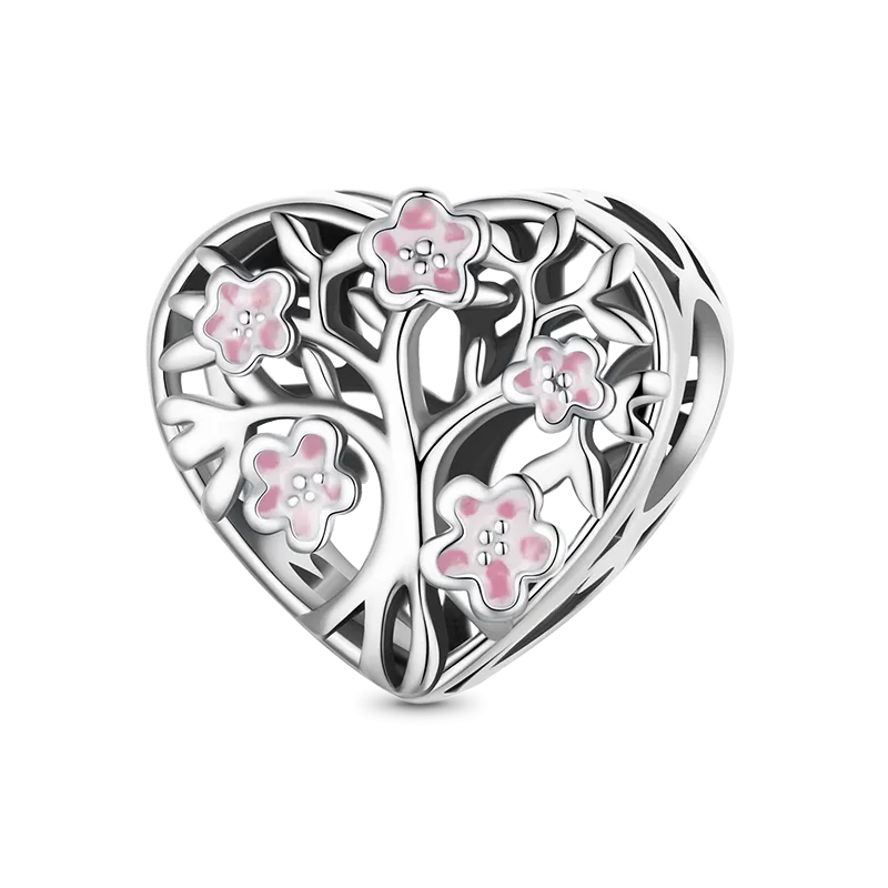 Gnoce Charm Cuore Con Albero Della Vita Rosa