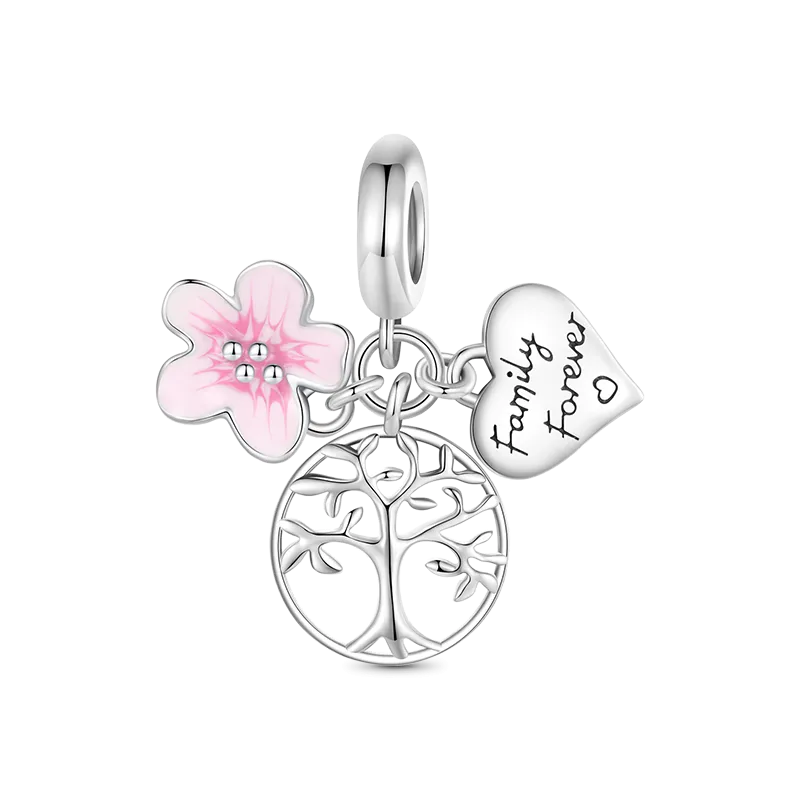 Gnoce Ciondolo Triplo Cuore Fiore Rosa Cuore & Albero Della Vita