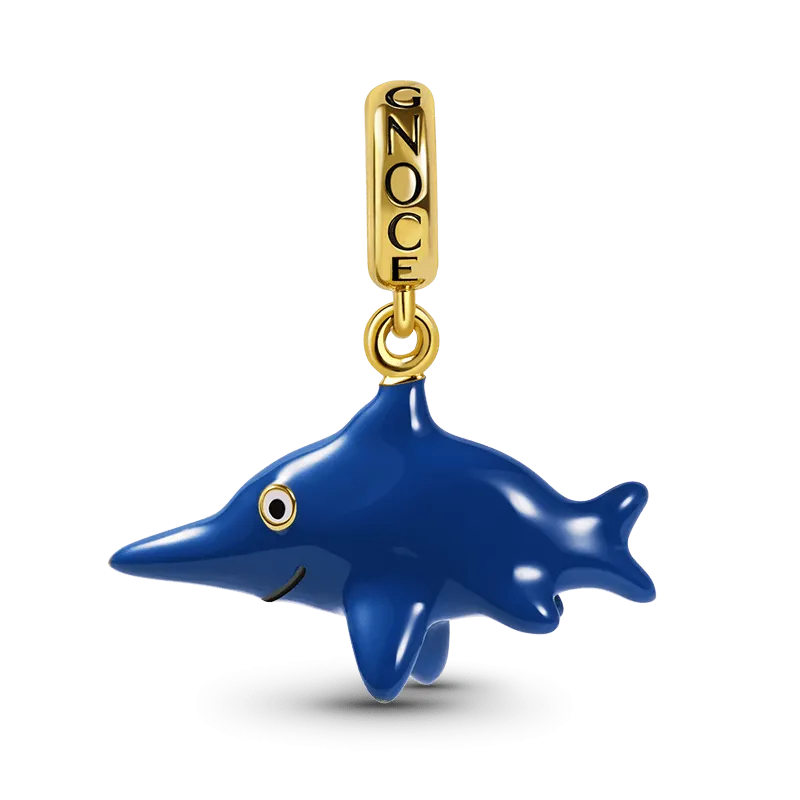 Charm Ciondolo Ittiosauro Dinosauro in Argento S925 Placcato Oro 18k