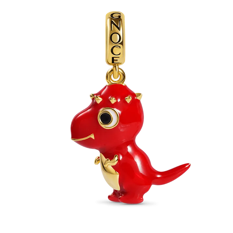 Charm Ciondolo Pachycephalosaurus Dinosauro in Argento Sterling 925 Placcato Oro 18K