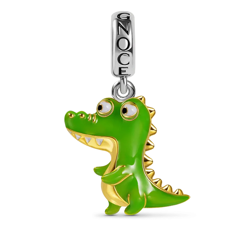 Charm Ciondolo Alligatore Verde in Argento S925 Placcato Oro 18k