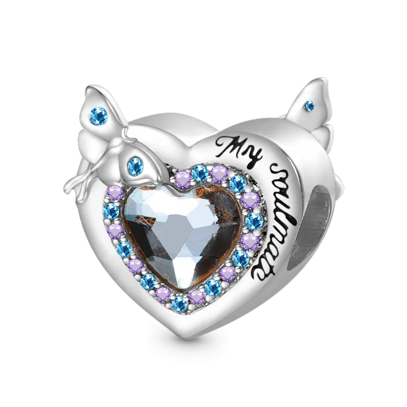 Gnoce Charm Cuore Con Falene "La Mia Anima Gemella"