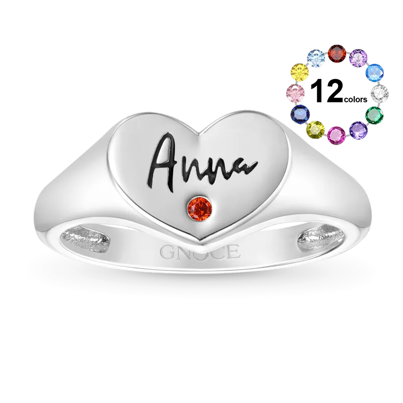 Gnoce Anello Sigillo A Cuore Incidibile Con Pietra Portafortuna