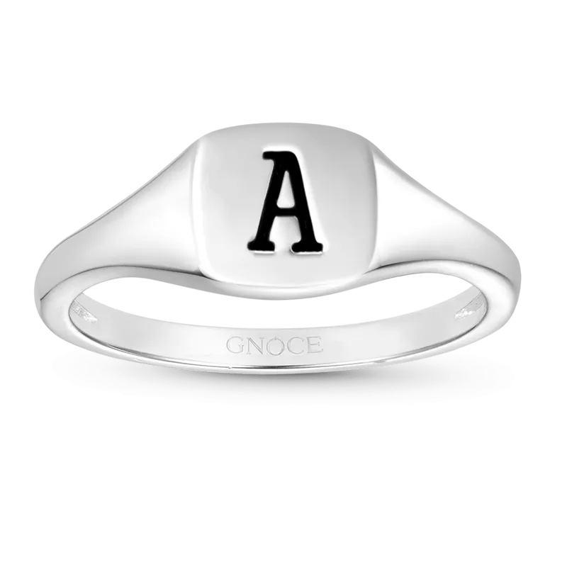 Gnoce Anello Quadrato Lettera Iniziale In Argento