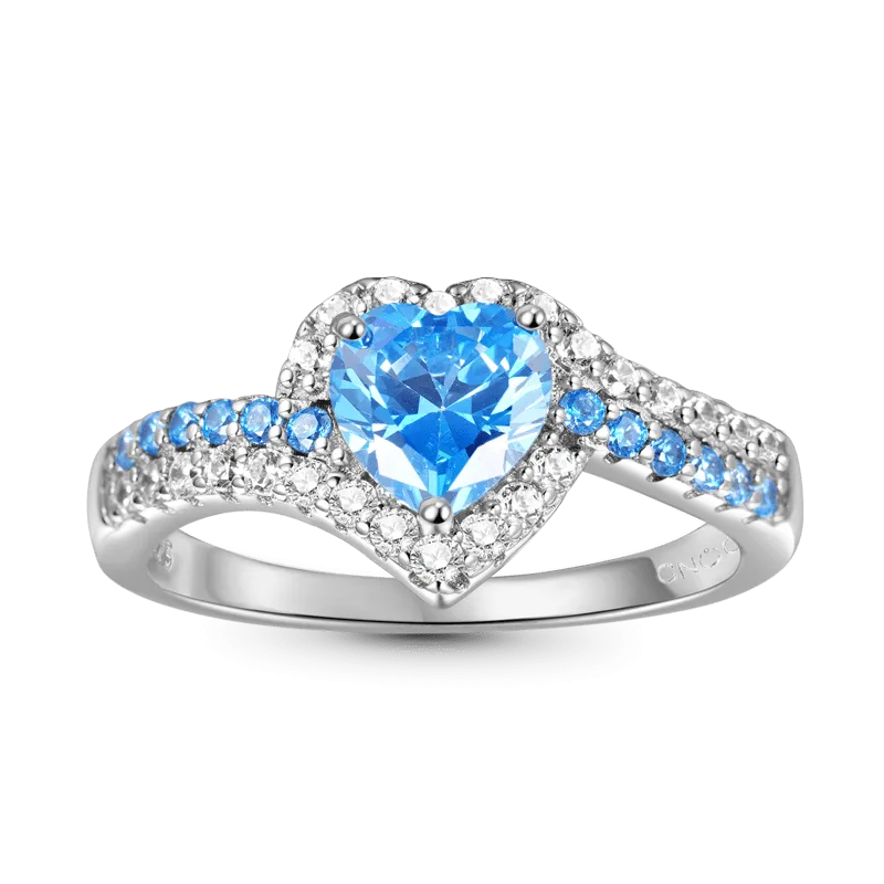 Gnoce Anello Di Promessa Blu Taglio Cuore