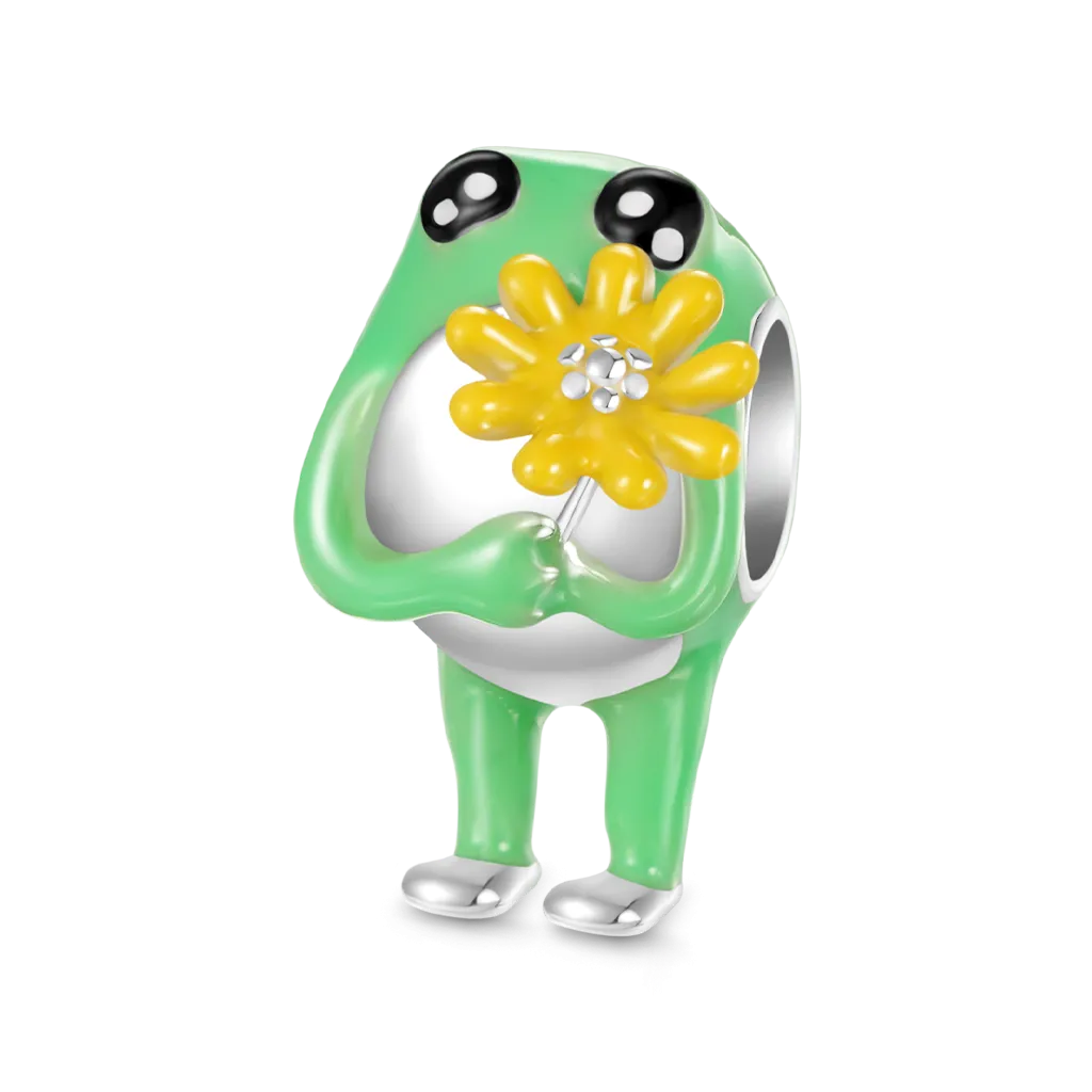 Gnoce Charm Rana Che Tiene Un Mazzo Di Fiori