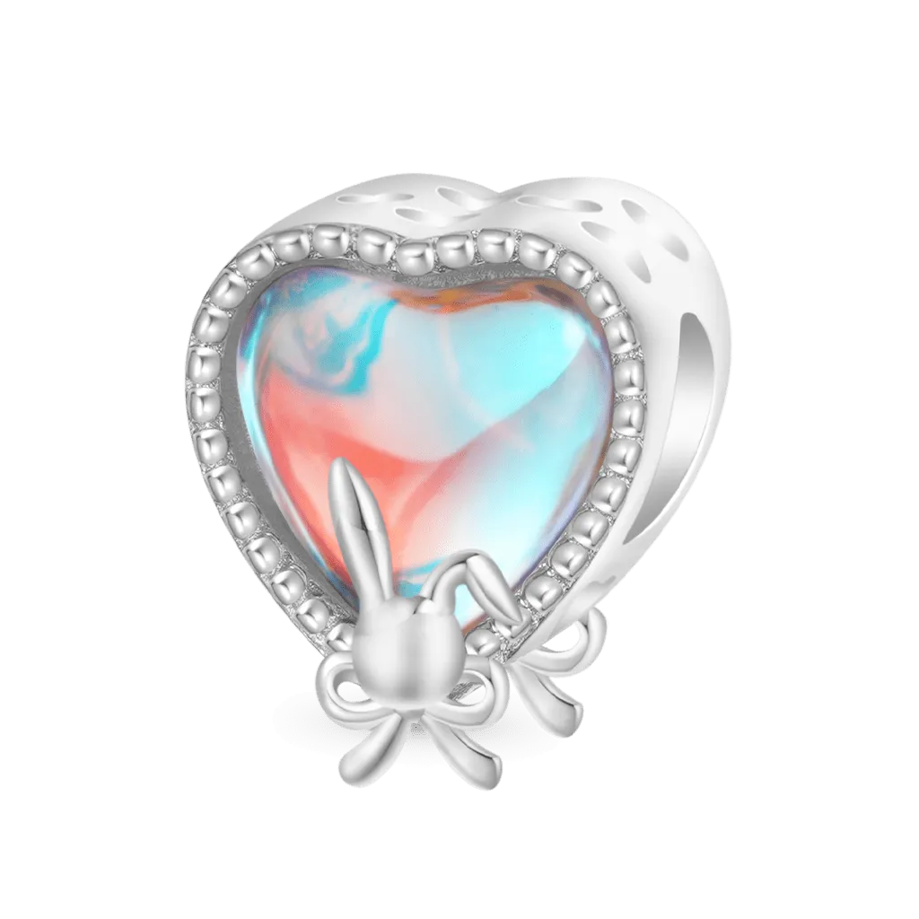 Gnoce Charm Cuore con Fiocco Coniglio con Pietra di Luna Pasquale