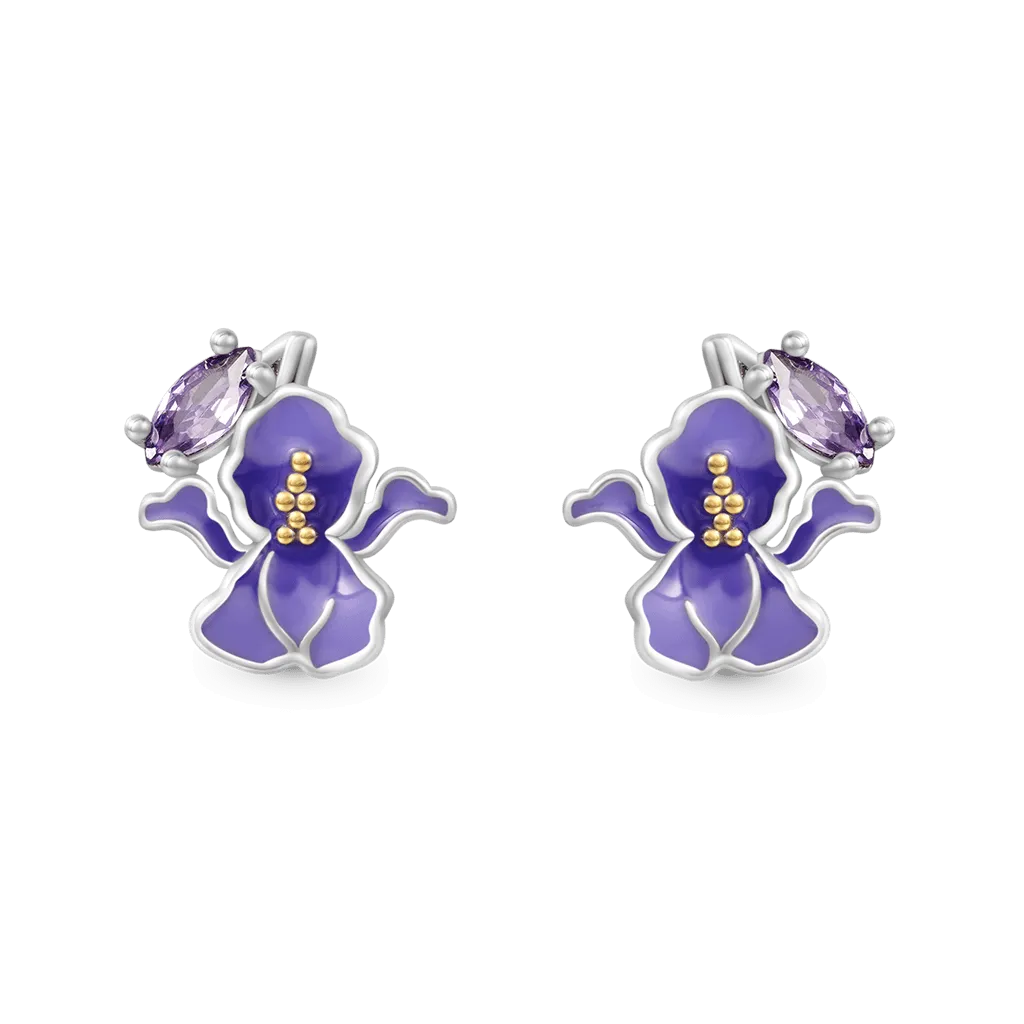 Gnoce Orecchini A Bottone Iris Fiore Di Compleanno