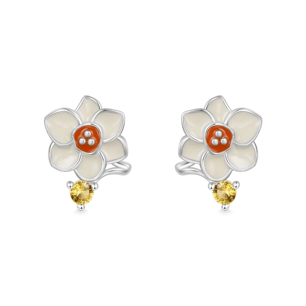 Gnoce Orecchini a bottone Narciso Serie di Fiore di Nascita