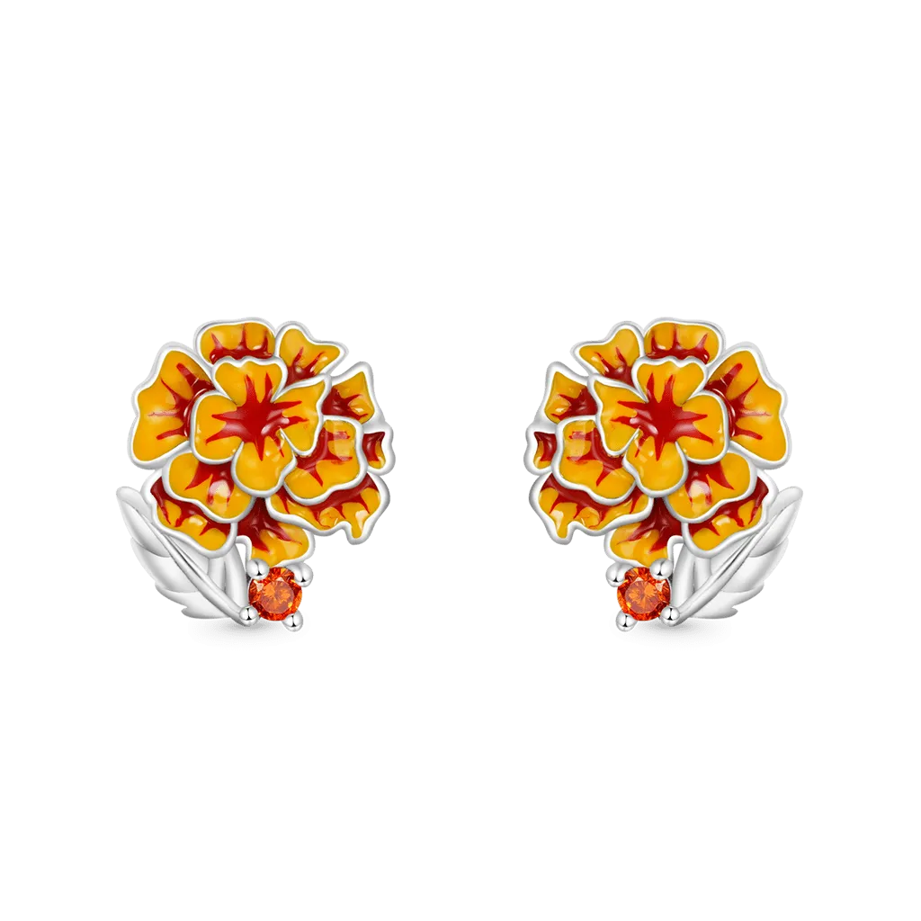 Gnoce Orecchini a bottone Calendule Erette Serie di Fiore di Nascita