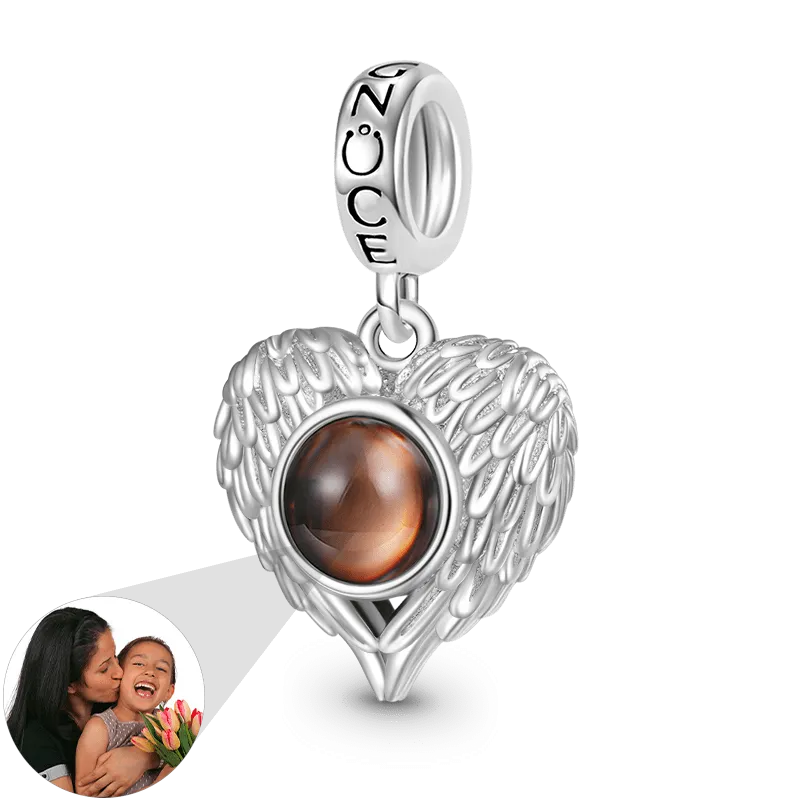 Gnoce Ciondolo Personalizzato Proiezione di Foto Cuore Ali - Regalo d'Amore Perfetto per Natale