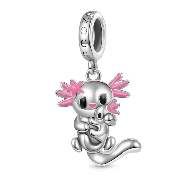 Gnoce Charm Ciondolo Abbraccia Cuore Sakura Messicana Axolotl & Bambino