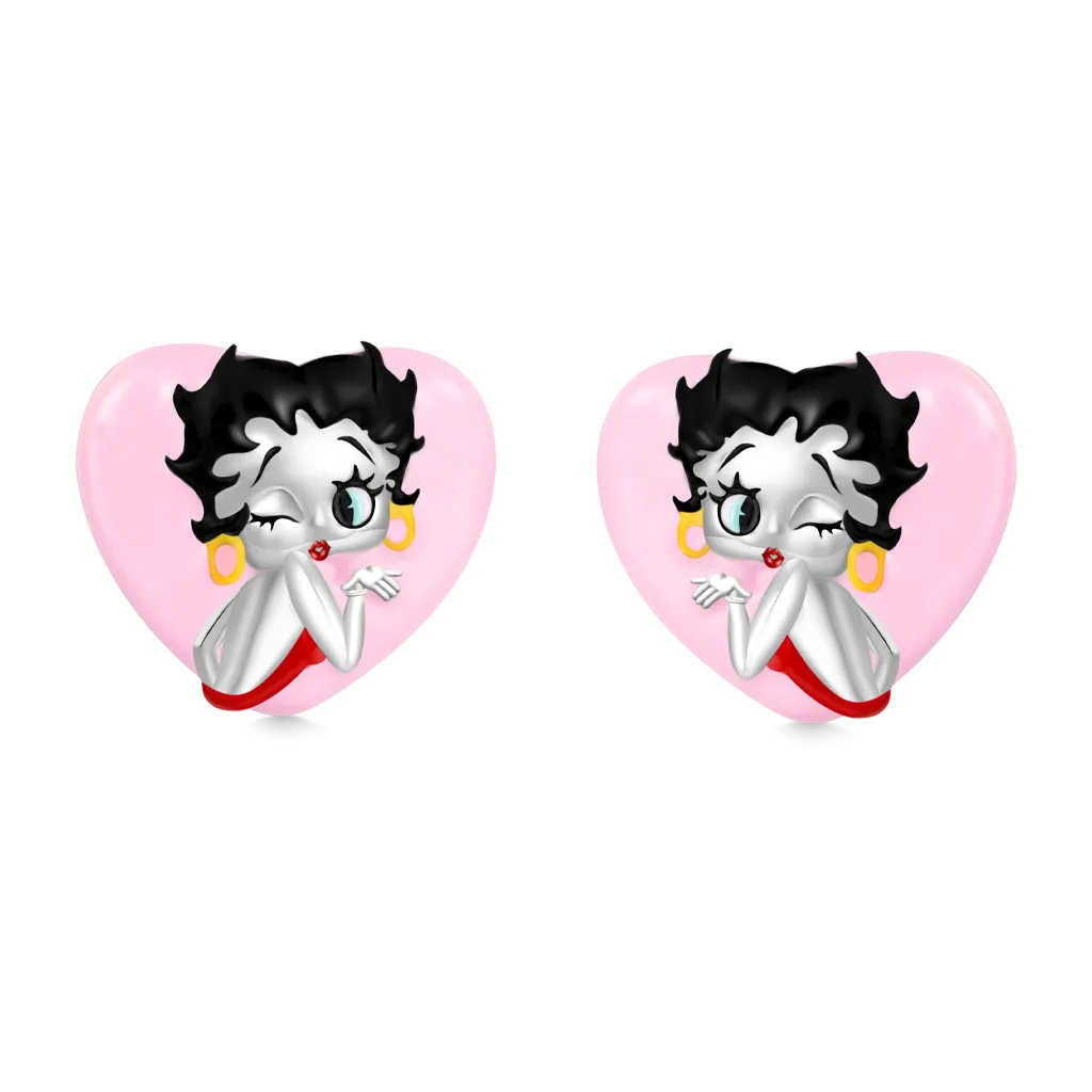 Gnoce Orecchini A Bottone Cuore Rosa Di Classe Betty Boop