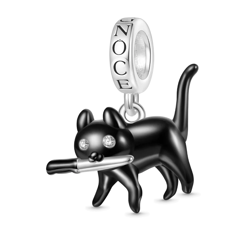 Gnoce Ciondolo Gatto Nero Che Tiene un Coltello 'Mi Ucciderai, Gattino?'