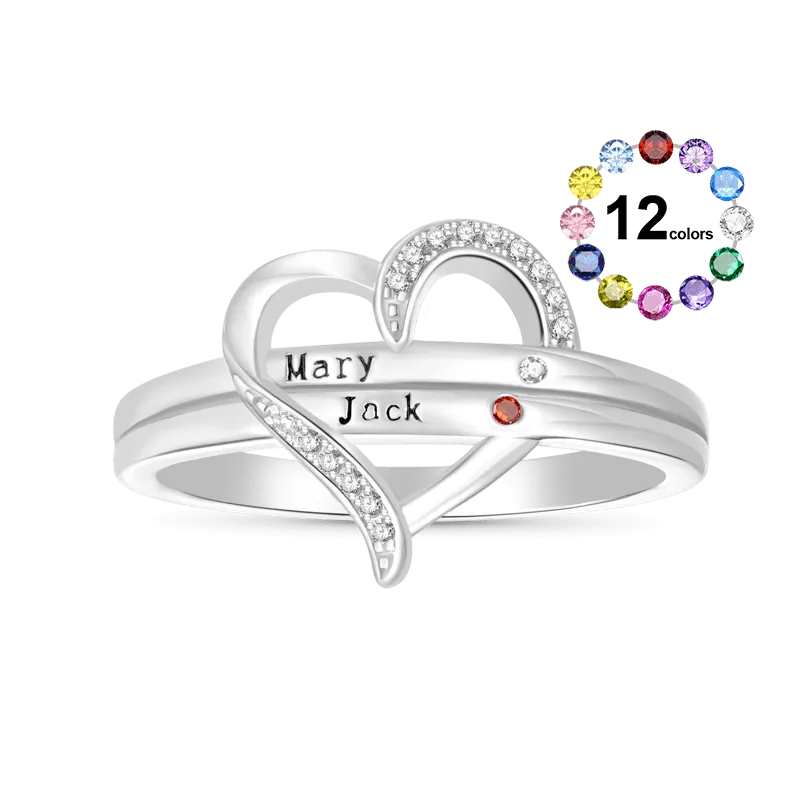 Gnoce Anello Cuore Personalizzato con Pietra Portafortuna