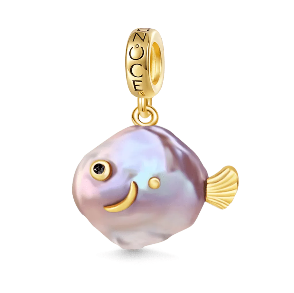 Ciondolo Perla Barocca a Forma di Pesce Viola Placcato Oro