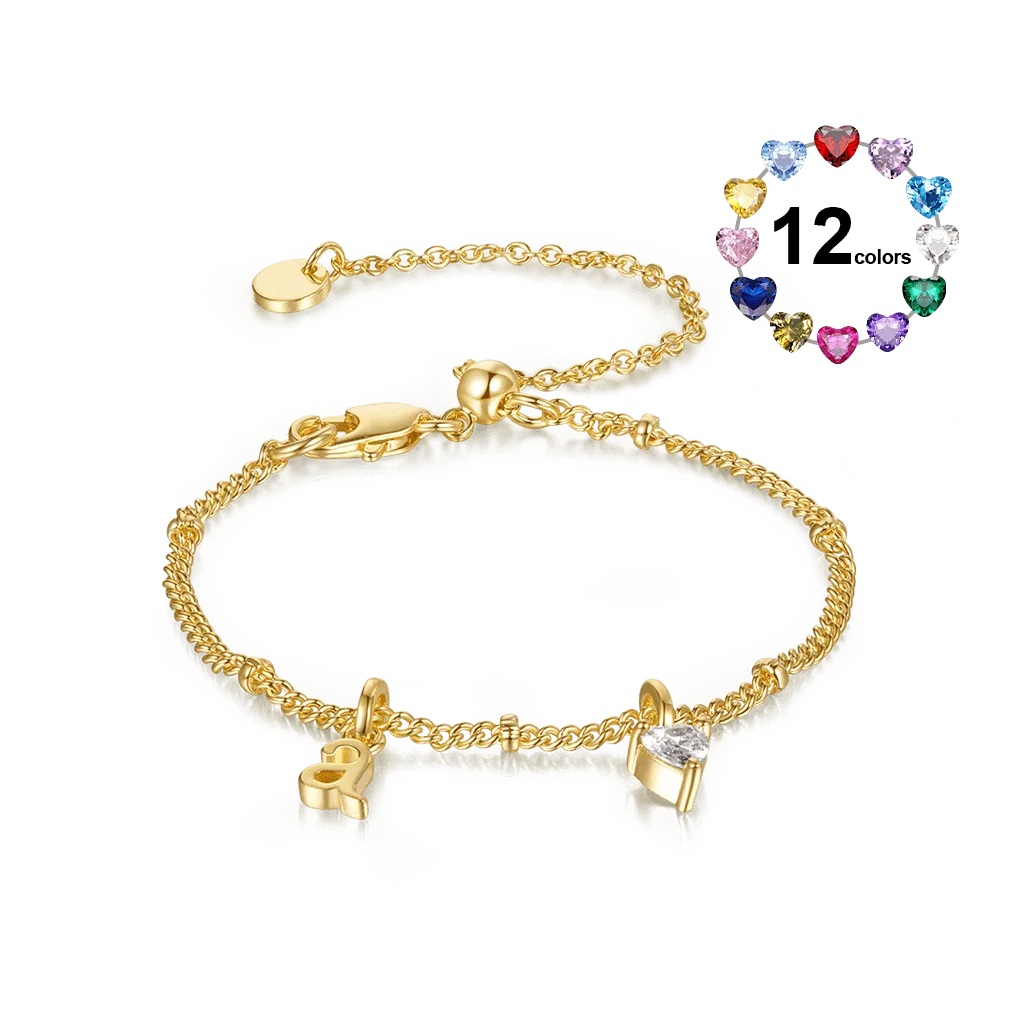 Gnoce Bracciale Personalizzato Cuore & Lettera Con Pietra Portafortuna