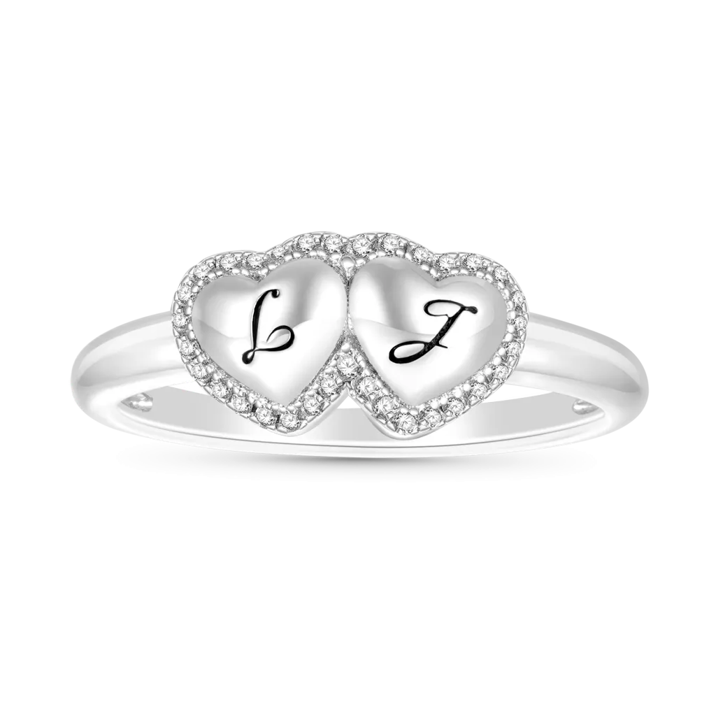 Gnoce Anello Incisibile Lettera Iniziale Due Cuori