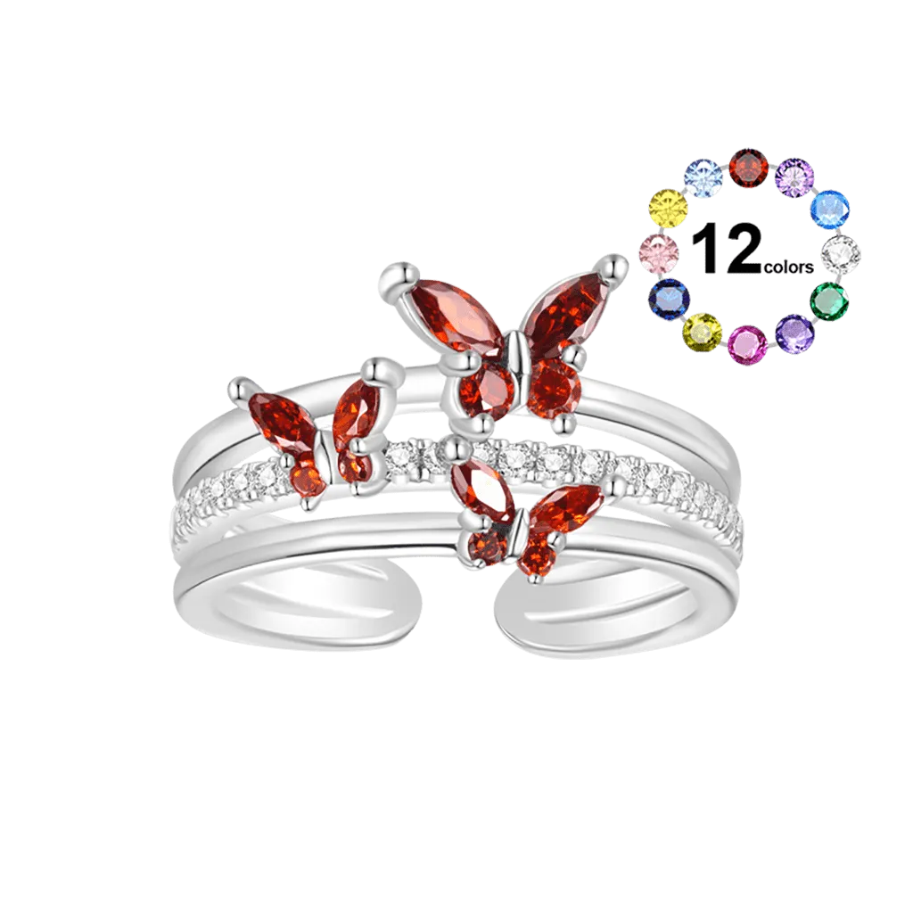 Gnoce Anello Aperto Farfalle con Pietra Portafortuna