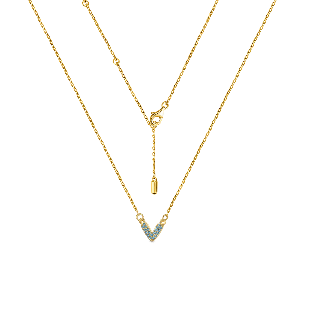 Gnoce Collana con Zirconi a "V" Placcata Oro 18k con Pietra Portafortuna