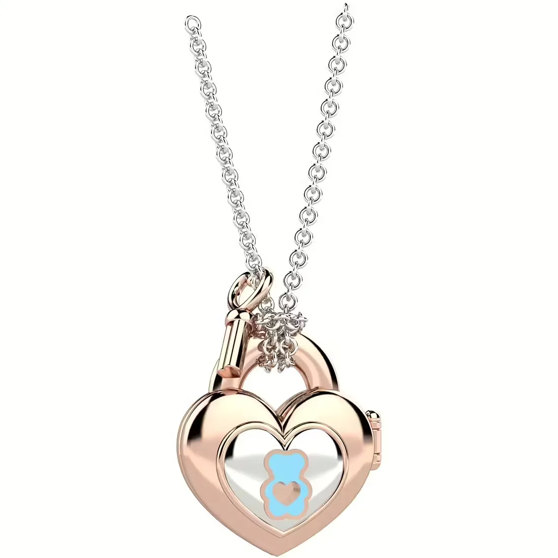 Collana Nanan in Argento Cuore Rosè e Orsetto Azzurro