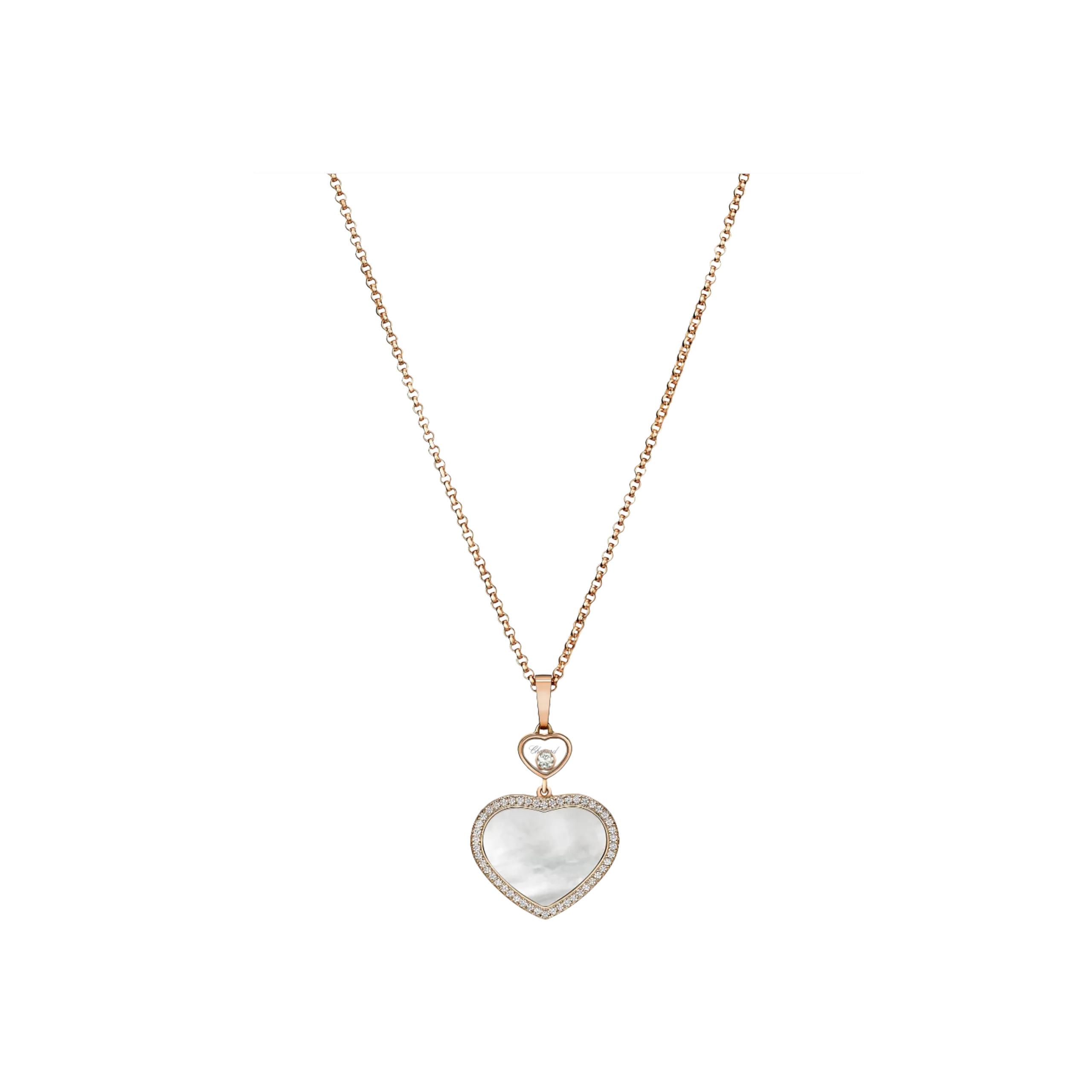 CHOPARD - HAPPY HEARTS - COLLANA IN ORO ROSA CON CIONDOLO CUORE IN ORO ROSA, DIAMANTI E MADREPERLA - 79A074-5301 - 79A074-5301