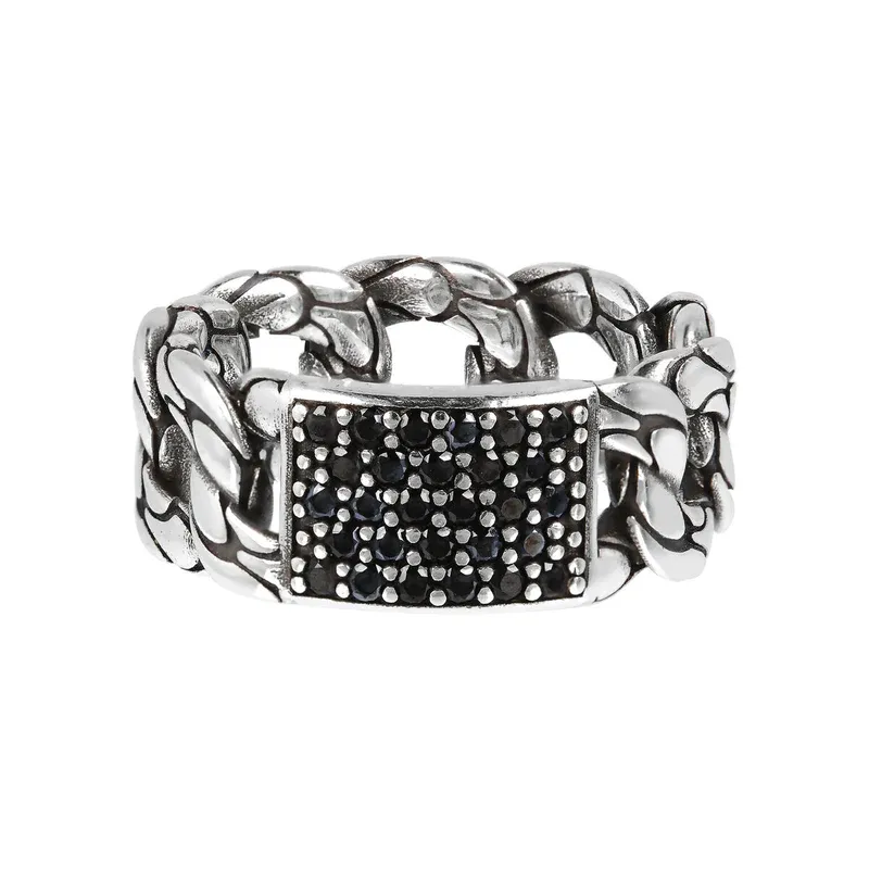 Anello Uomo Albert Fascia con Catena Grumetta Texture Sirena e Spinello Nero