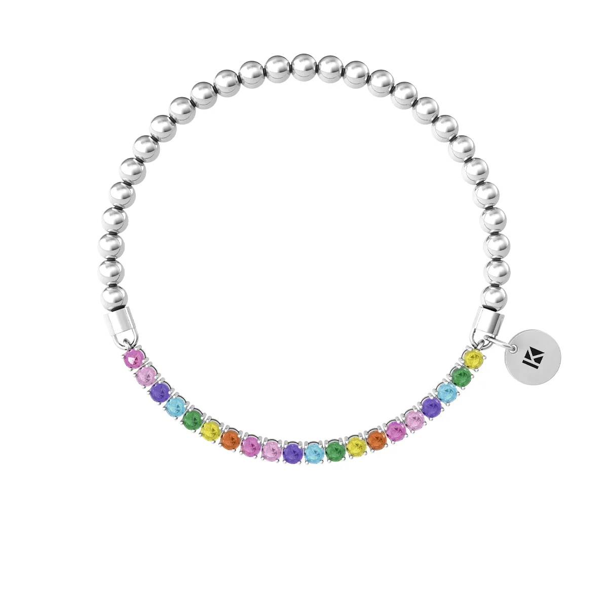 Bracciale Donna Kidult Elastico con Sfere Lucide e Zirconi Multicolor