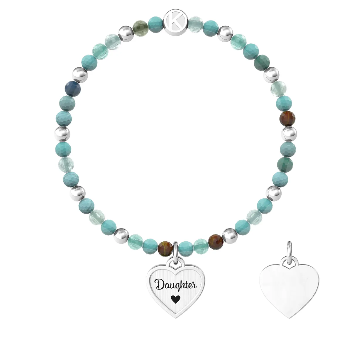 Bracciale Donna Kidult Family Daughter con Agata Multicolor e Ciondolo Cuore