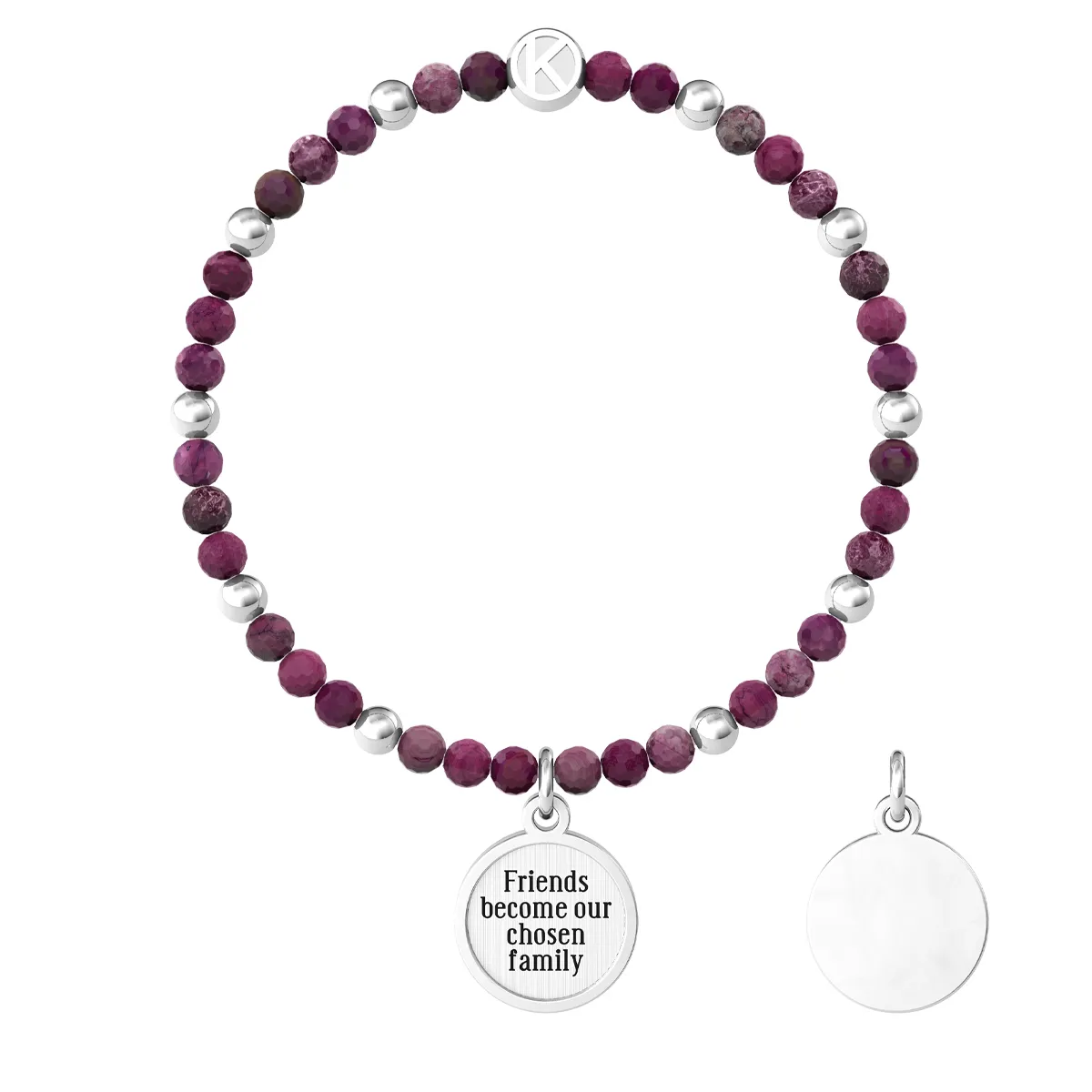 Bracciale Donna Kidult Friendship Friends Become Our Chosen Family con Agata Fucsia e Ciondolo