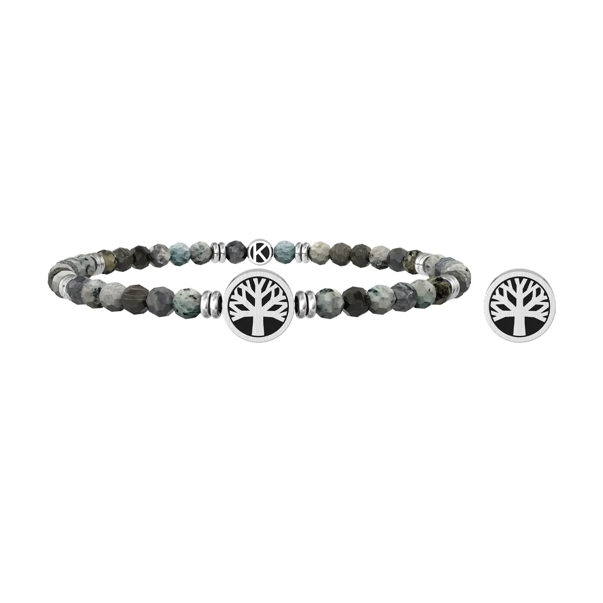 Bracciale Uomo Kidult Symbols Elastico con Agata Grigia E Albero della Vita