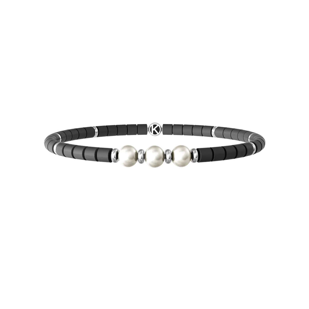 Bracciale Uomo Kidult con Ematite Grigia E Perle