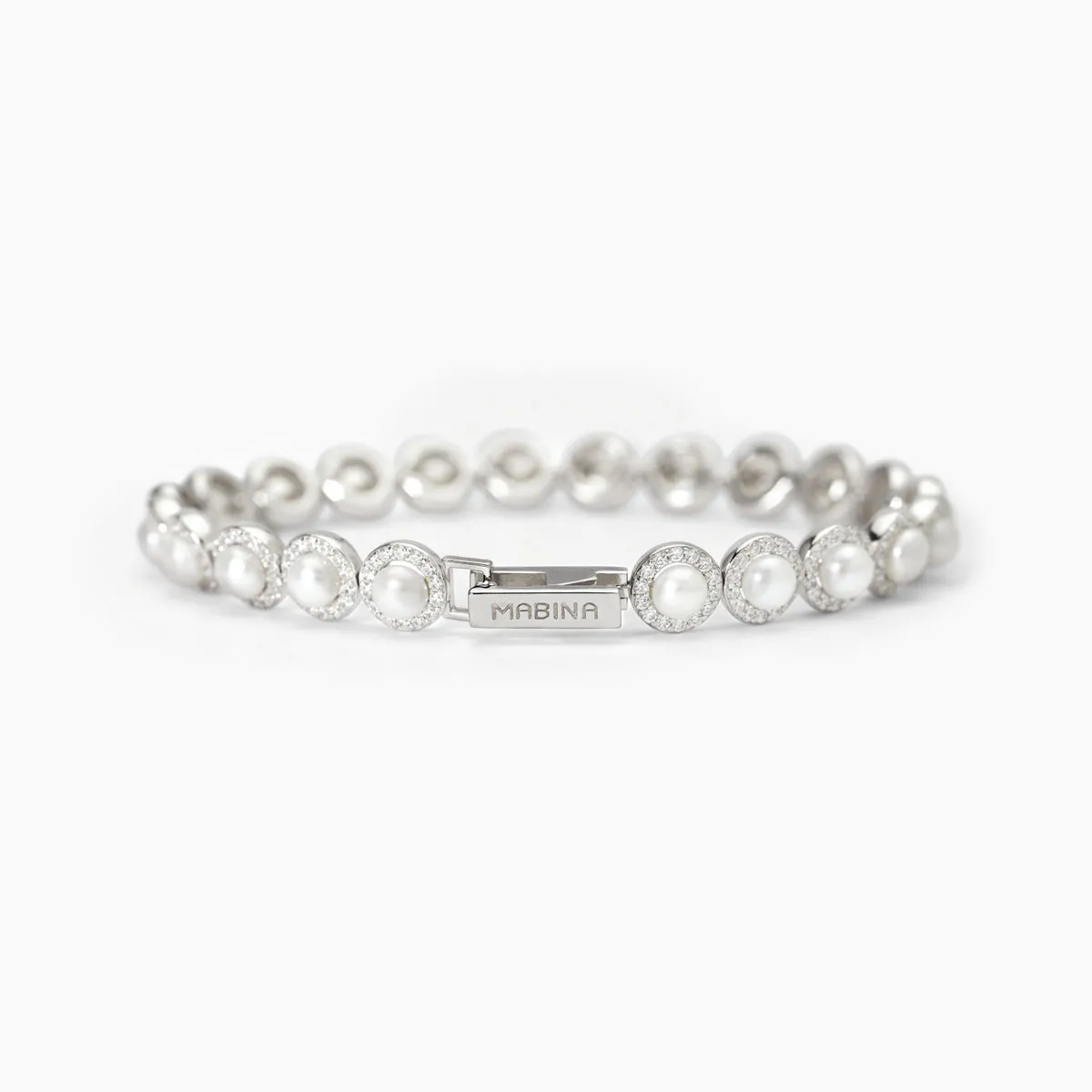 Bracciale Donna Mabina Milanesienne Tennis in Argento con Perle e Zirconi