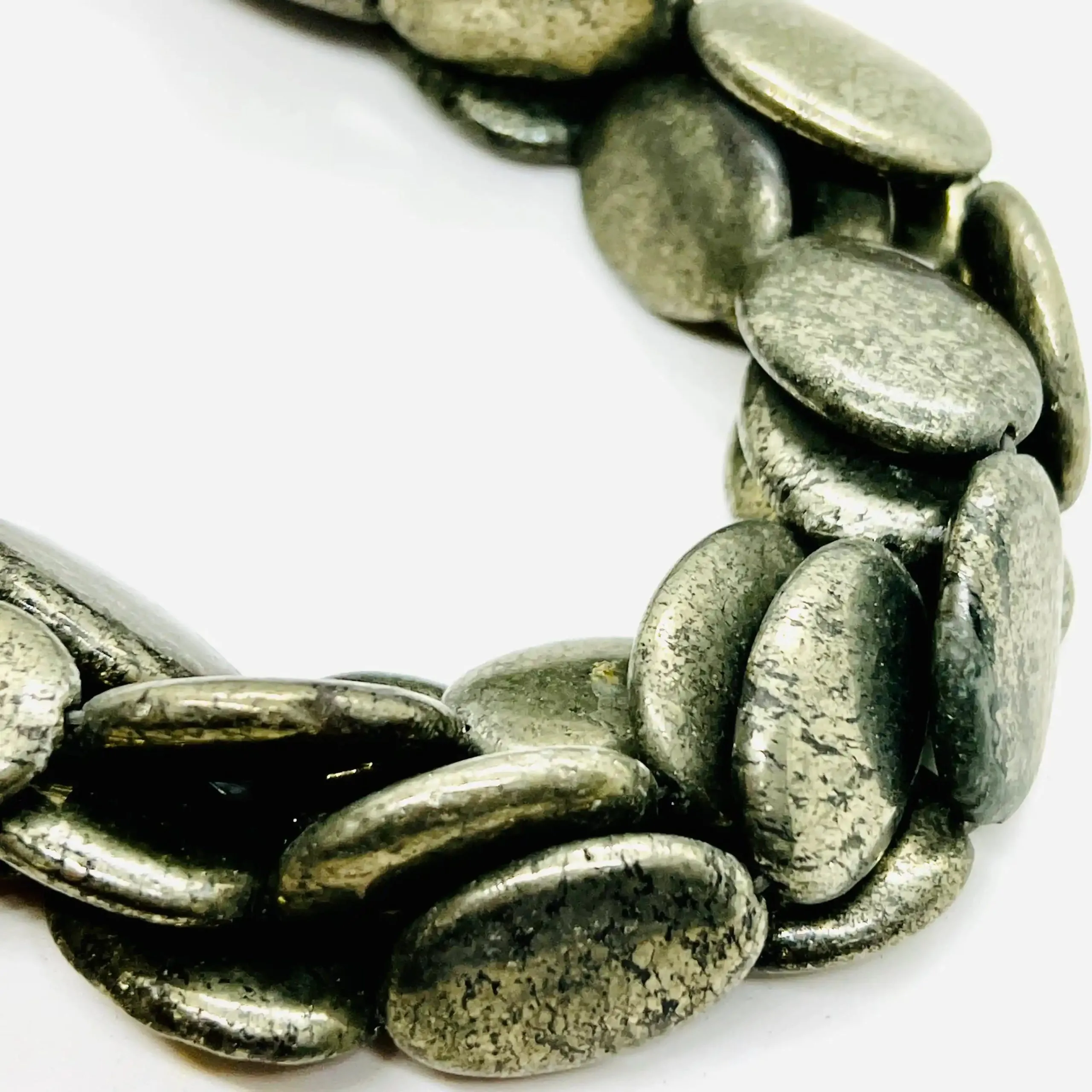 filo di pirite di ferro pastiglia ovale liscia maxi 24 mm x 18 mm colore naturale grigio scuro