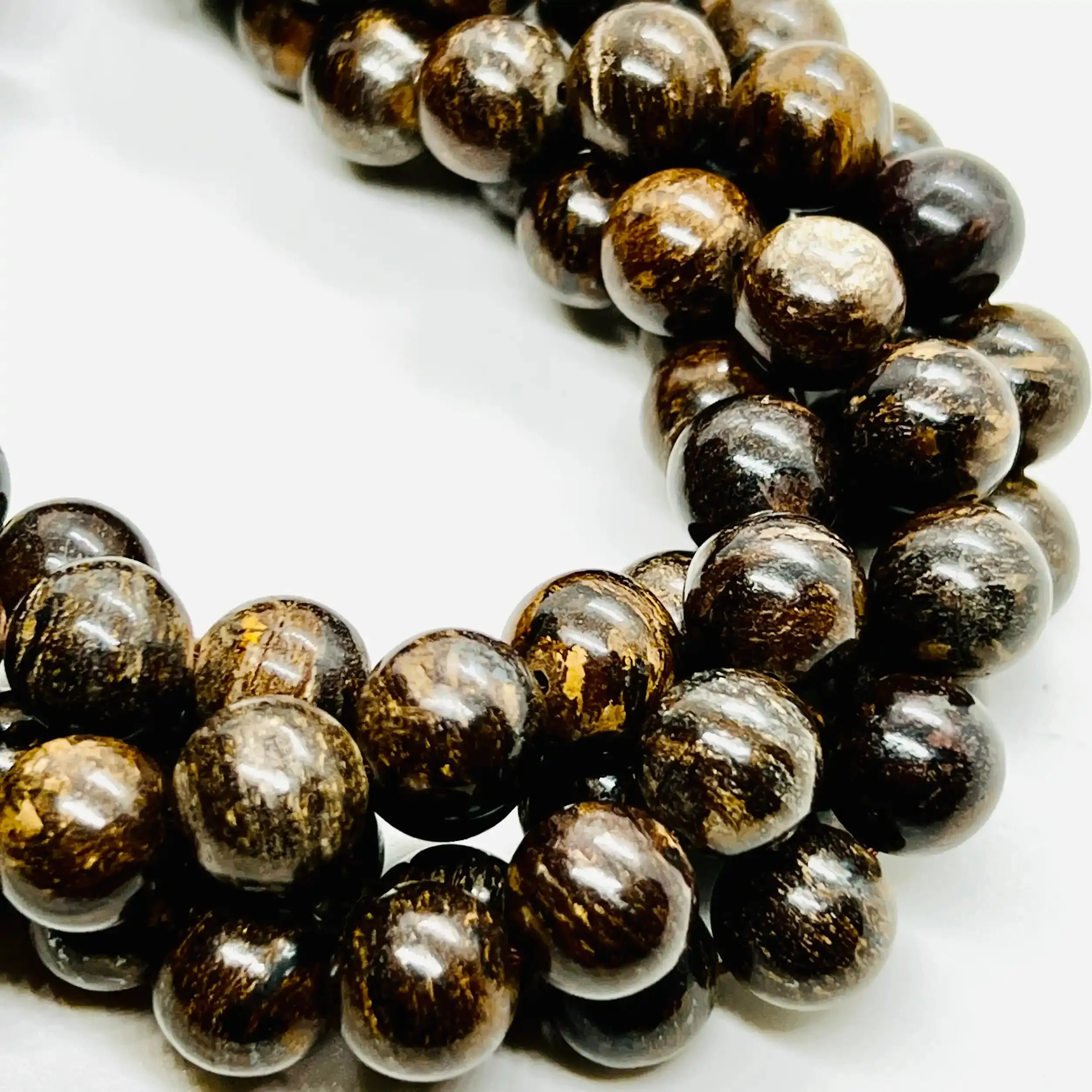 filo di bronzite sfera 12 mm colore marrone e nero
