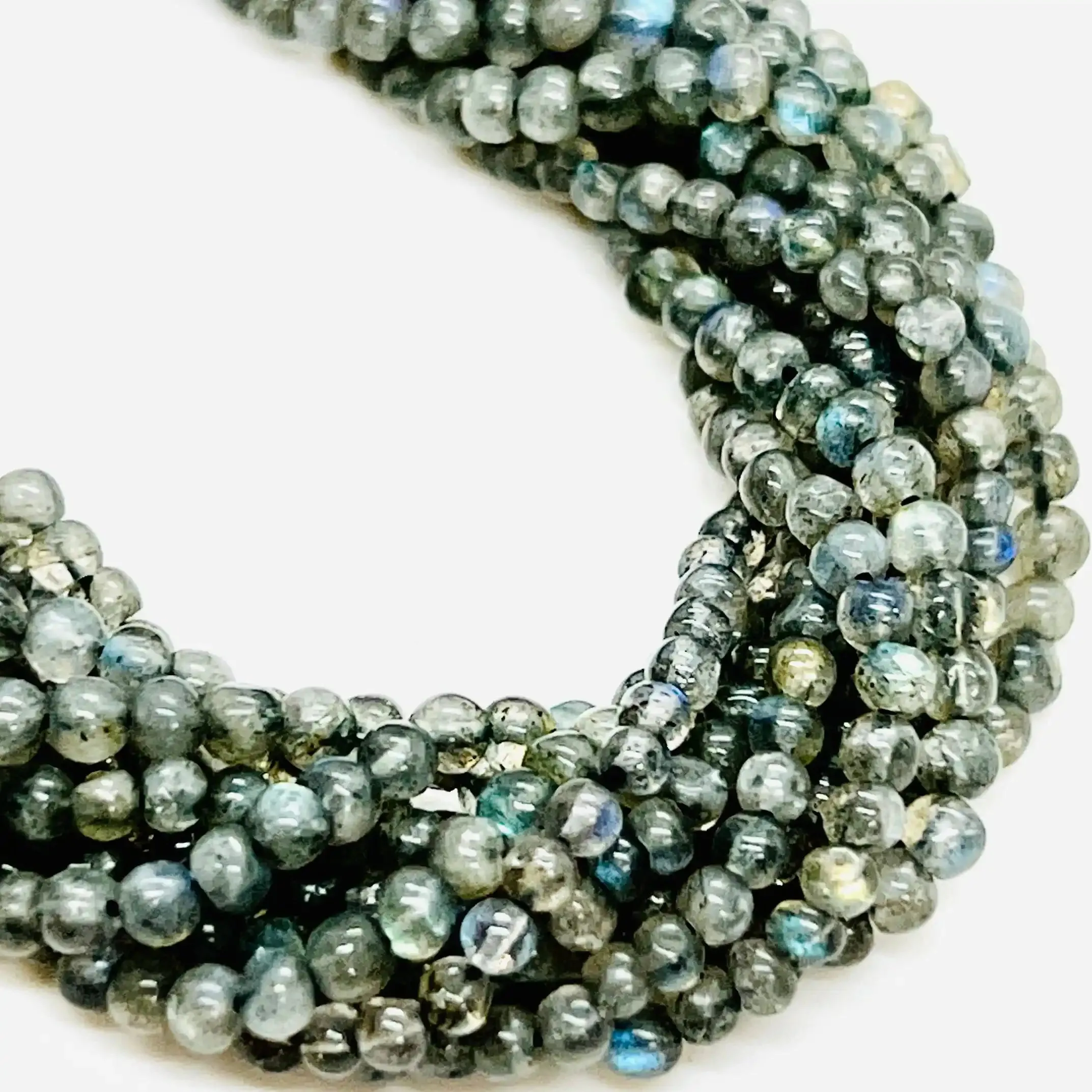 filo di labradorite sfera liscia 3 mm colore naturale grigio iridescente
