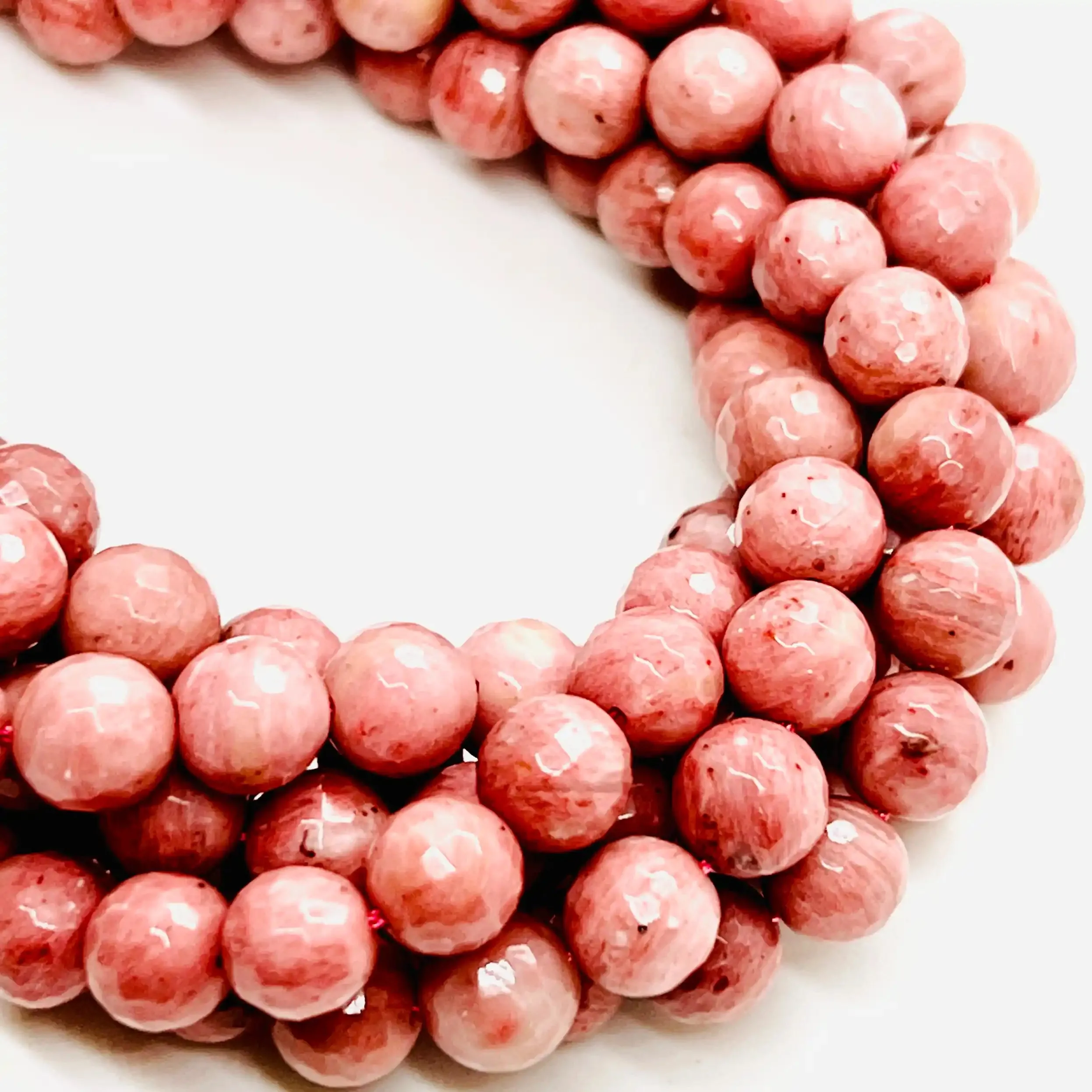 filo di rodocrosite sfera sfaccettata 6 mm colore rosa anticato pastello