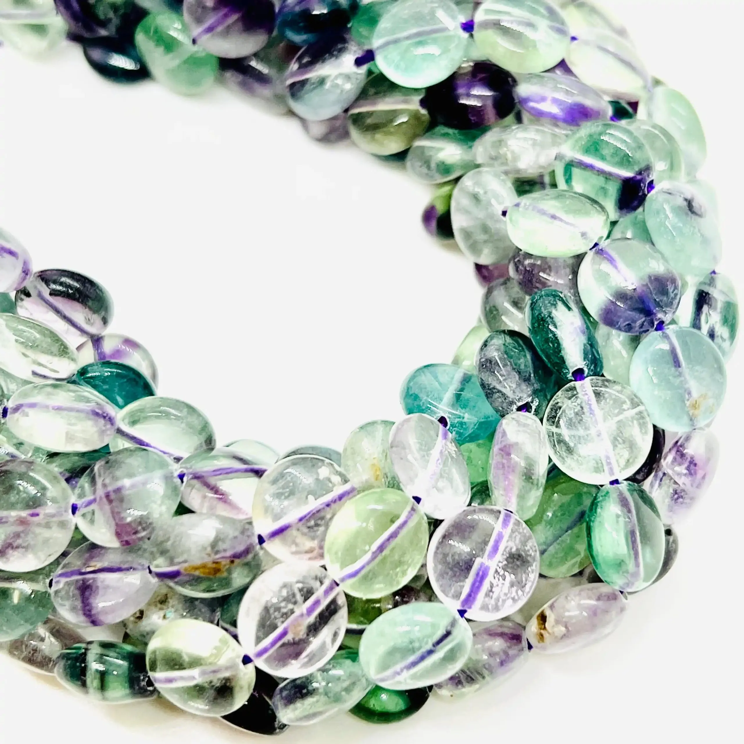 filo di fluorite pastiglia liscia 10 mm multicolore violetto