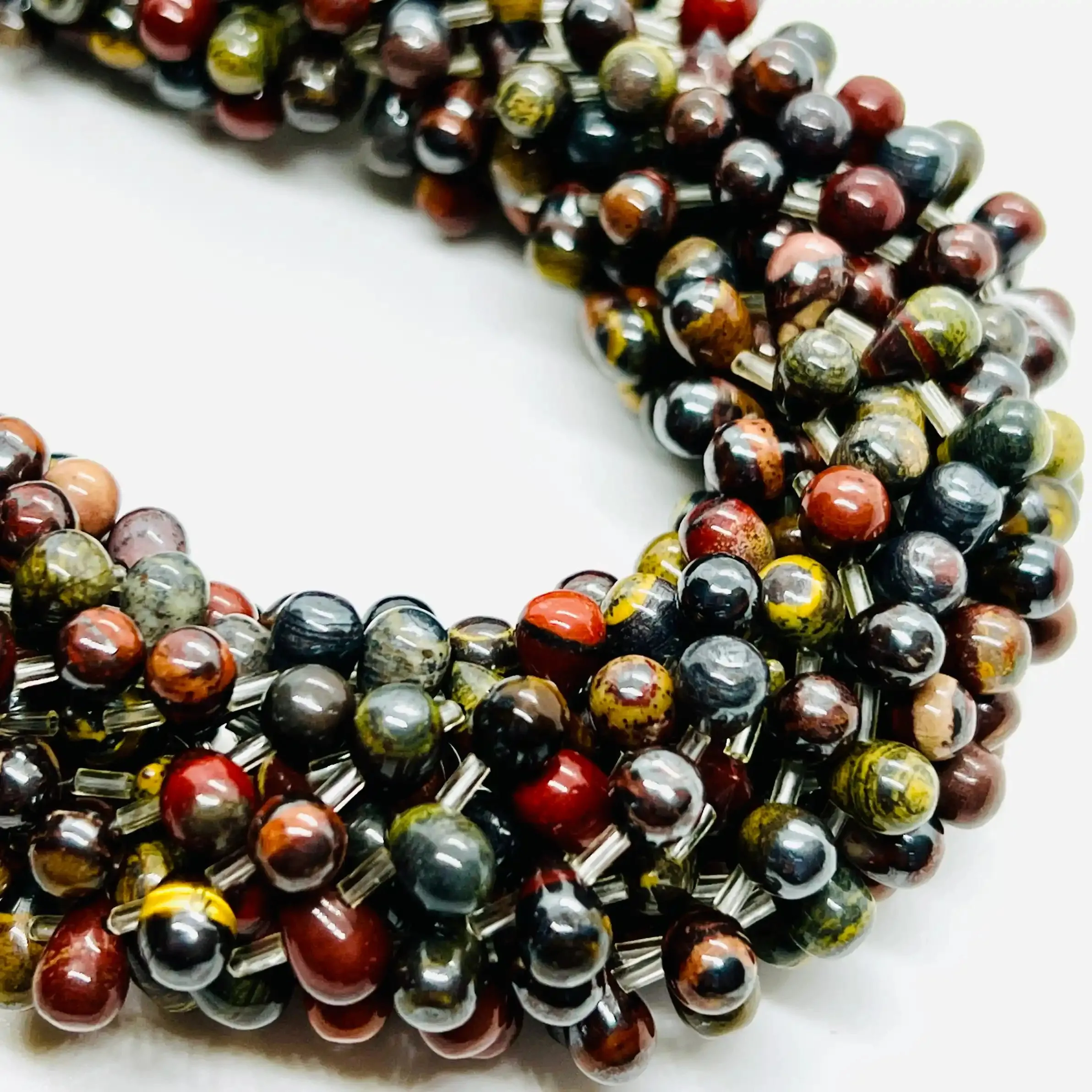 filo di occhio di tigre iron goccia 8 mm x 5 mm colore ocra grigio e marrone