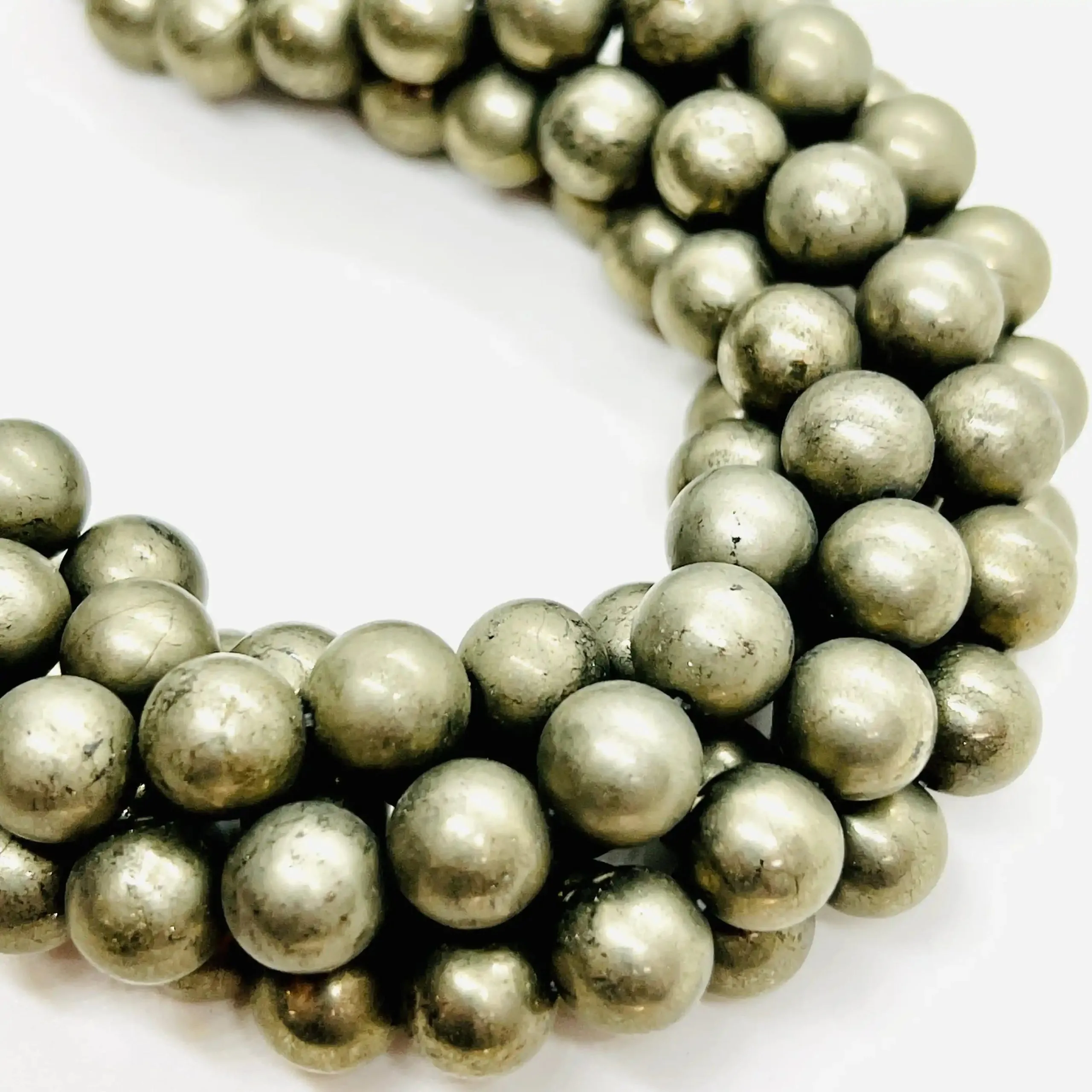 filo di pirite di ferro sfera liscia 10 mm colore naturale grigio scuro