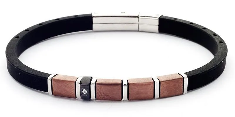 Bracciale uomo in caucciù e acciaio rosato