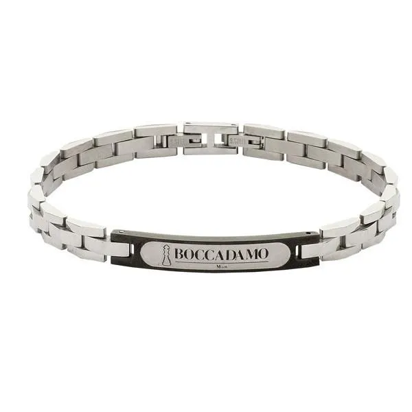 Bracciale uomo in acciaio bianco e nero, con targhetta