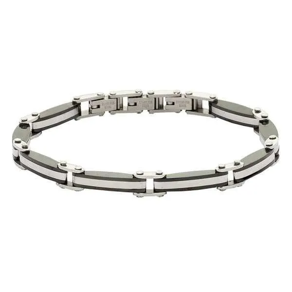 Bracciale uomo con maglie in acciaio bianco e nero
