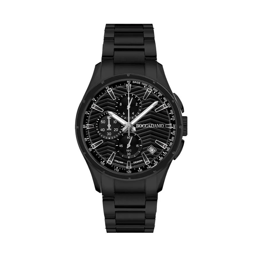 Cronografo in acciaio black con quadrante e contatori neri