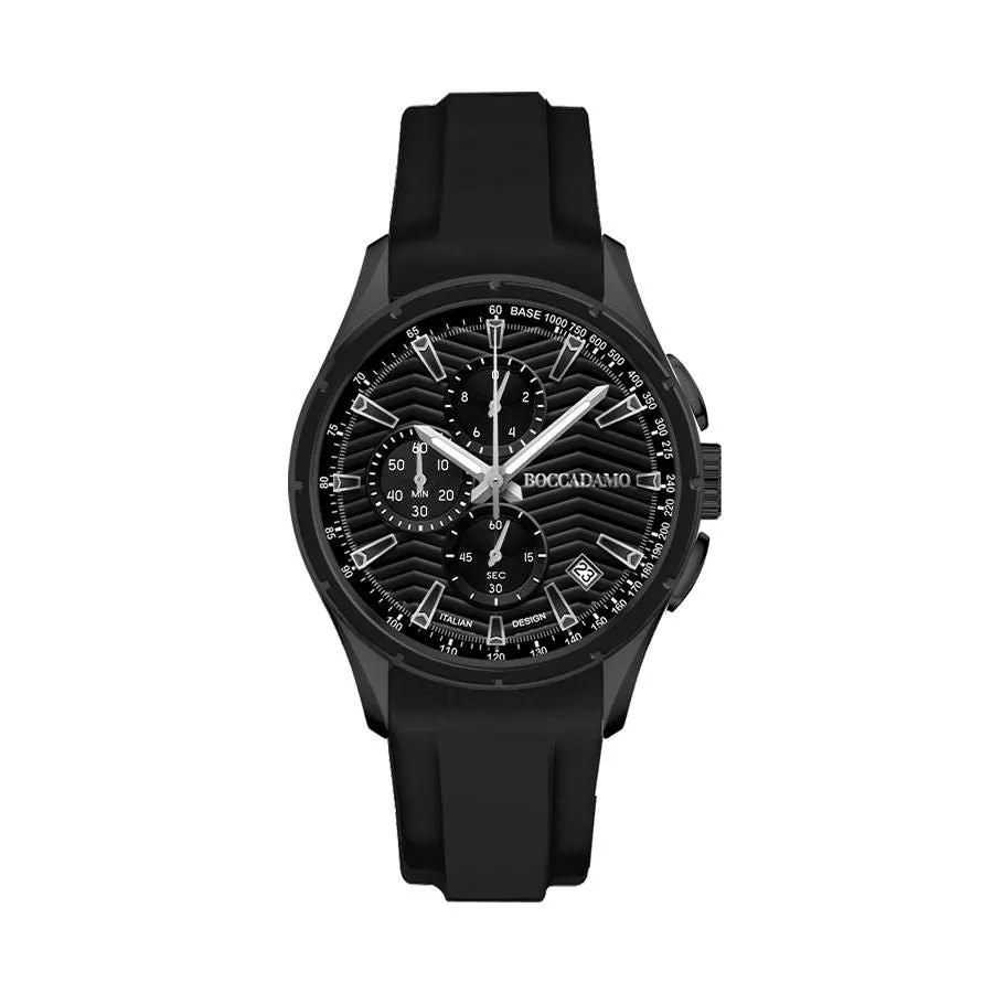 Cronografo in silicone black con quadrante e contatori black ed ardiglione in acciaio