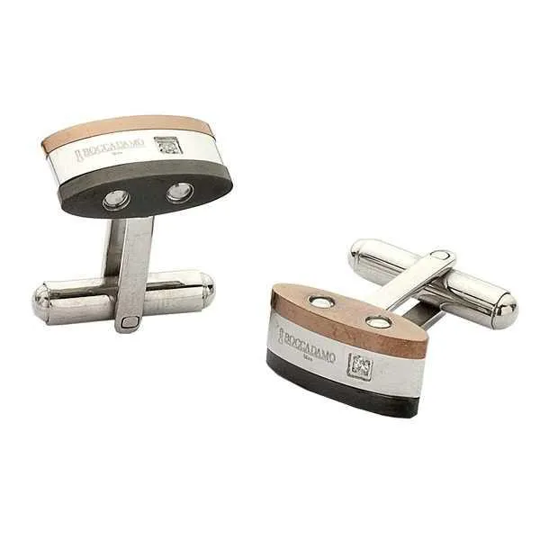 Gemelli in acciaio bianco, nero e placcato oro rosa