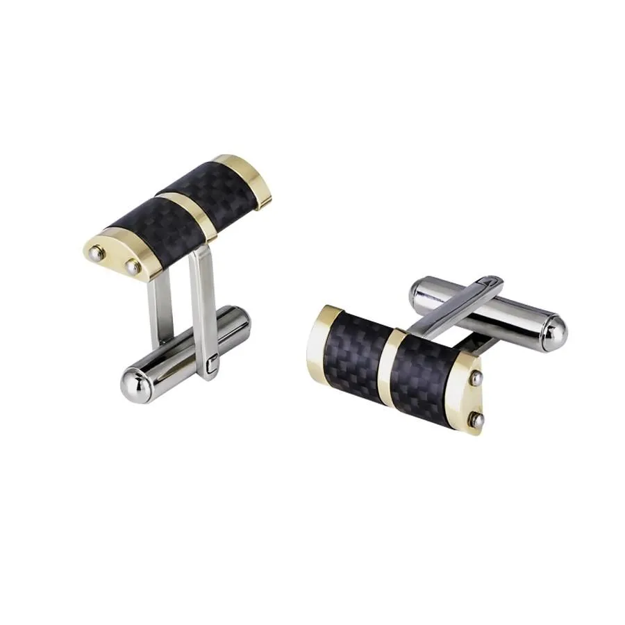 Gemelli in acciaio bicolor e fibra di carbonio