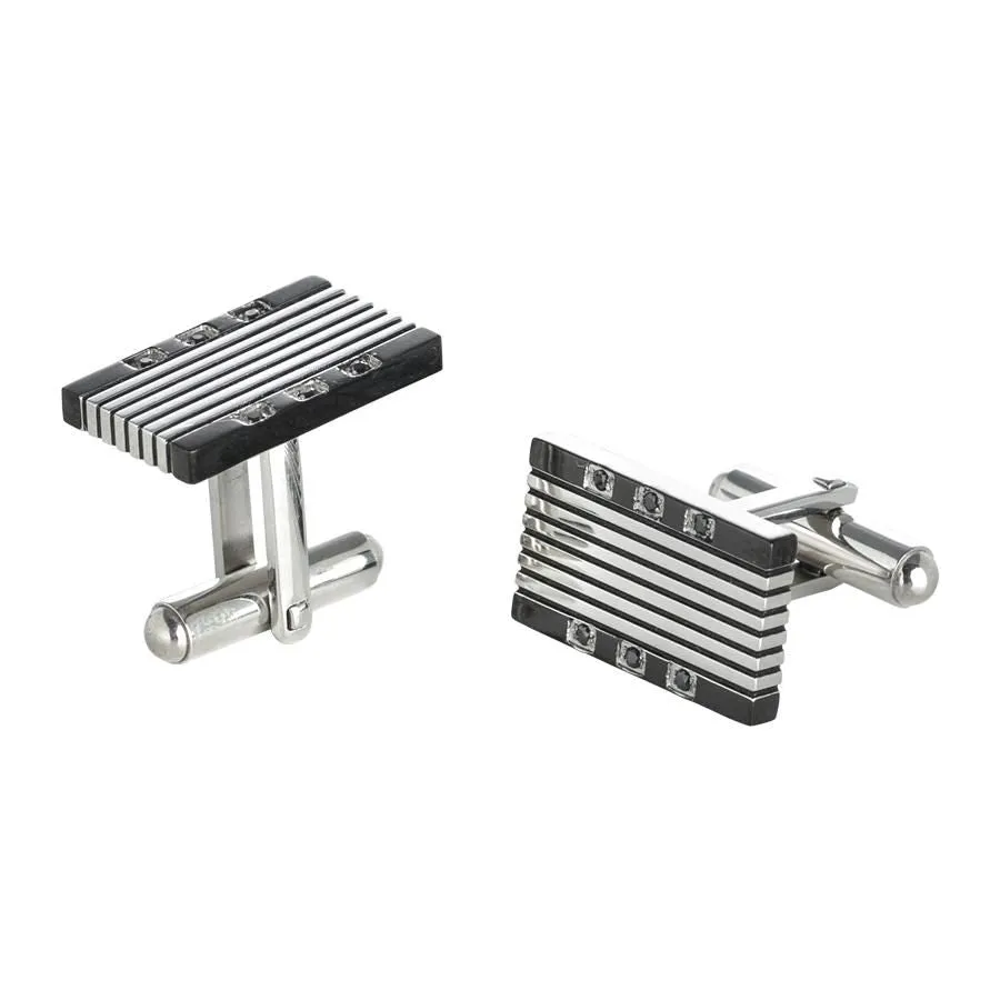 Gemelli in acciaio bianco, Pvd nero e zirconi neri